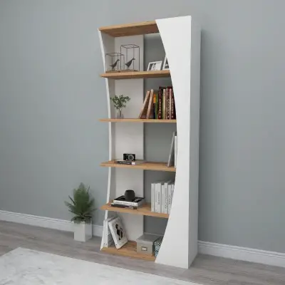 Nestor Bookcase with 5 Tier Shelves - Atlantic Pine / White