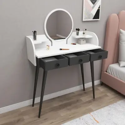 Belem Makeup Vanity Table with Mirror - White / Anthracite