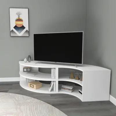 Melitta Corner TV Stand with Shelving Unit - White