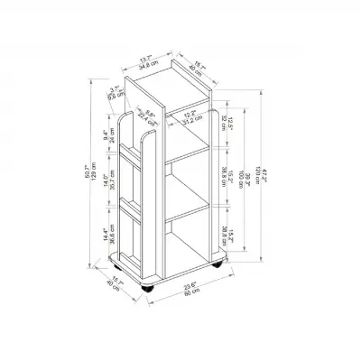 Dorian Bookcase with Shelves and Wheels - Light Walnut / Beige