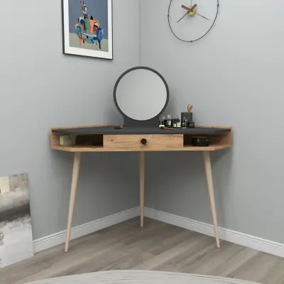 Phoenix Makeup Vanity Table with Mirror - Atlantic Pine / Anthracite