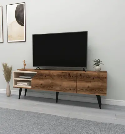 Cleon TV Stand and Media Center with Cabinets and Open Shelves