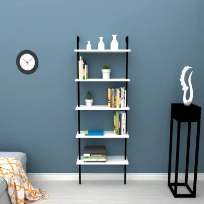 Willis 5-Tier Manufactured Wood Metal Ladder Bookcase - White / Black