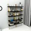 Willis 5-Tier Manufactured Wood Metal Ladder Bookcase - Black Marble Effect / Gold