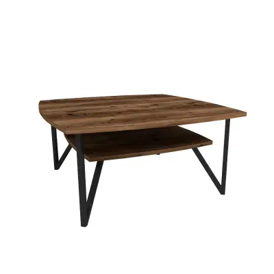 Orion 90 Coffee Table with Storage Shelf - Light Walnut