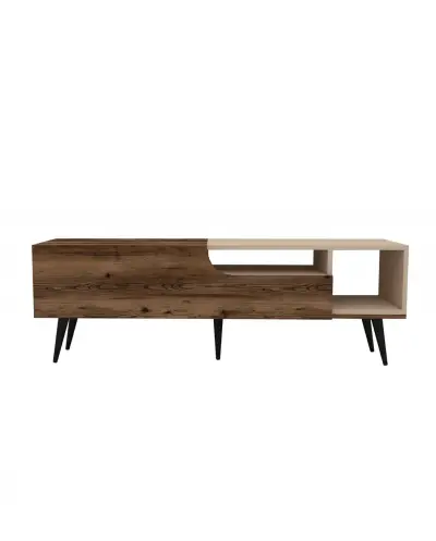 Agbar TV Stand and Media Center with Cabinets and Shelves - Light Walnut / Beige