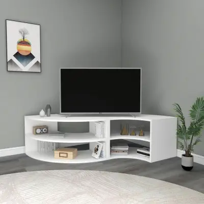 Melitta Corner TV Stand with Shelving Unit - White