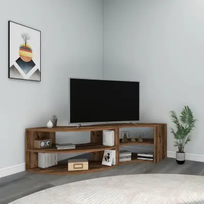 Melitta Corner TV Stand with Shelving Unit - Light Walnut