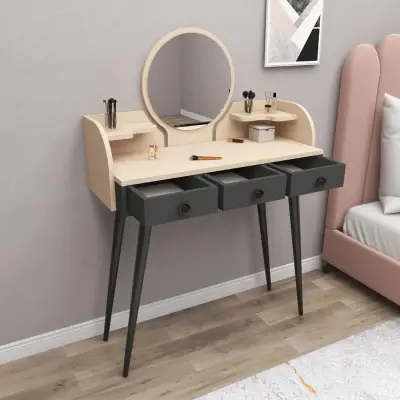 Belem Makeup Vanity Table with Mirror - Beige / Anthracite