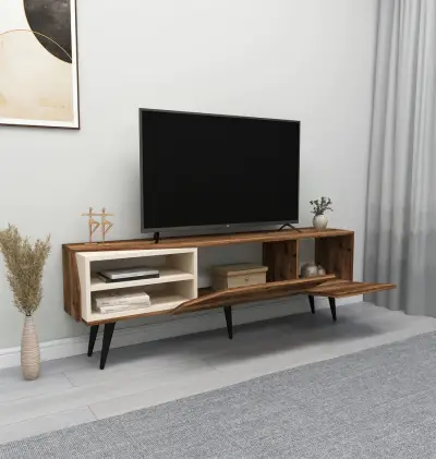 Cleon TV Stand and Media Center with Cabinets and Open Shelves