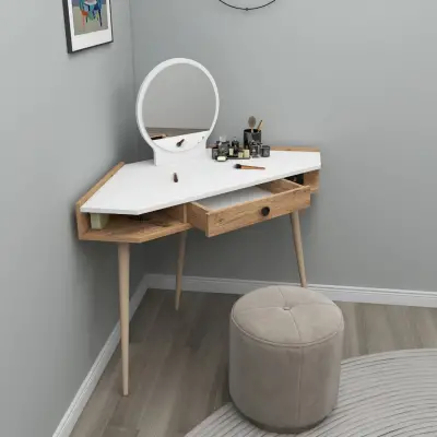 Phoenix Makeup Vanity Table with Mirror - Atlantic Pine / White