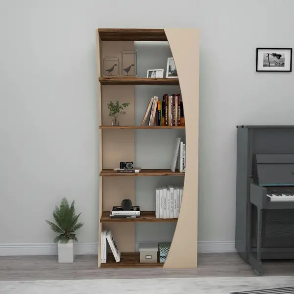 Nestor Bookcase with 5 Tier Shelves - Light Walnut