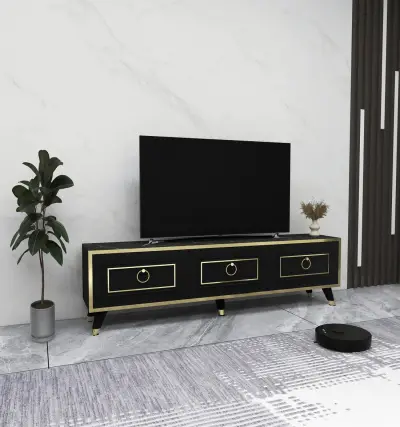 Romens 150 cm Wide TV Stand and Media Console with Cabinets / Black