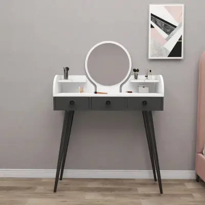 Belem Makeup Vanity Table with Mirror - White / Anthracite