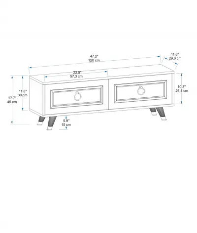 Romens 120 cm Wide TV Stand and Media Console with Cabinets - White / Gold Band