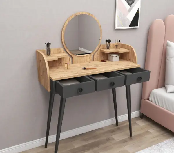 Belem Makeup Vanity Table with Mirror - Atlantic Pine / Anthracite