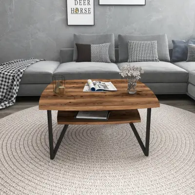 Orion 90 Coffee Table with Storage Shelf - Light Walnut