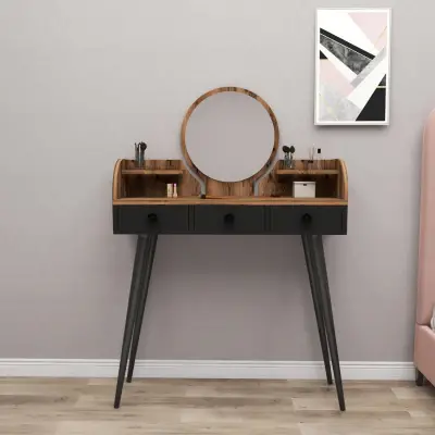 Belem Makeup Vanity Table with Mirror - Light Walnut / Black