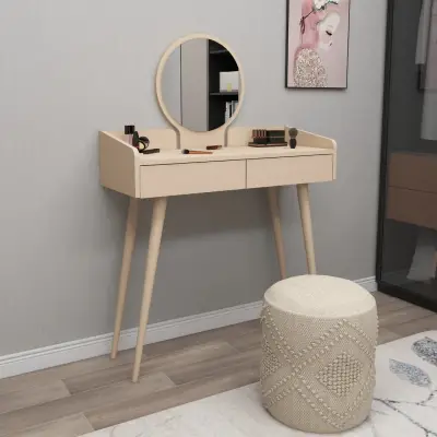 Burim Makeup Vanity Table with Mirror - Beige