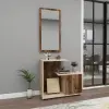 Ales Dresuar Console Table with Cabinet, Shelves and Mirror - Light Walnut / Beige