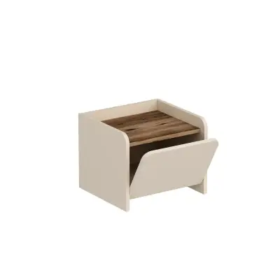 Babel Nightstand with Cabinet - Light Walnut / Beige