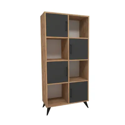 Nyx Bookcase with Cabinets and Shelves - Atlantic Pine / Anthracite