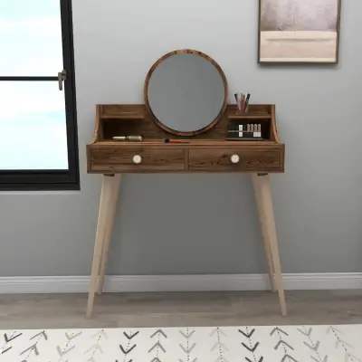 Risoma Makeup Vanity Table with Mirror - Light Walnut