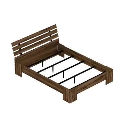 Megan Double Bedstead Bed Frame with Headboard - Light Walnut