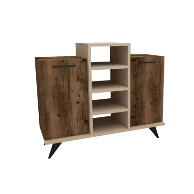 Minta Shoe Storage Shelf with Cabinet - Light Walnut / Beige