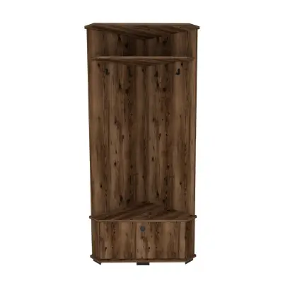 Reina Corner Hallway Coat Rack with Cabinet - Light Walnut