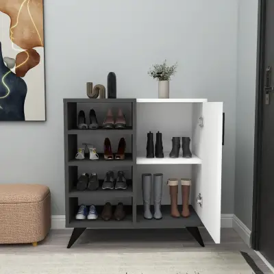 Fiona Shoe Storage Shelf with Cabinet - White / Anthracite