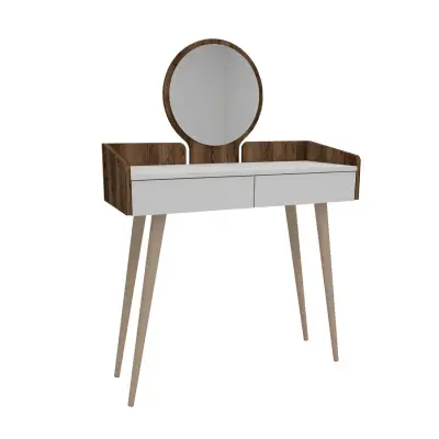 Burim Makeup Vanity Table with Mirror - Light Walnut / White