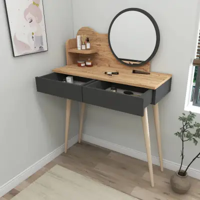 Aron Makeup Vanity Table with Mirror - Atlantic Pine / Anthracite