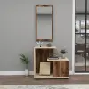 Ales Dresuar Console Table with Cabinet, Shelves and Mirror - Light Walnut / Beige