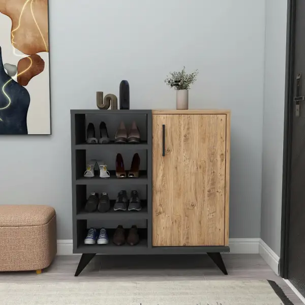 Fiona Shoe Storage Shelf with Cabinet - Atlantic Pine / Anthracite