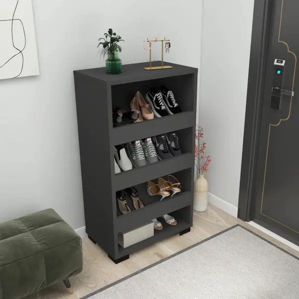 Leslie Shoe Storage Shelf with Cabinet - Anthracite