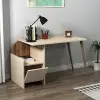 Babel Computer Desk with Cabinet - Light Walnut / Beige