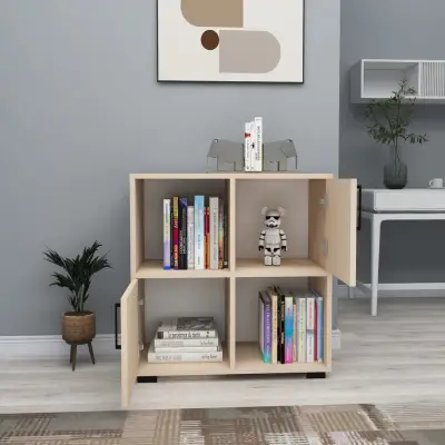 Vasilis Bookcase with Cabinets and Shelves - Beige