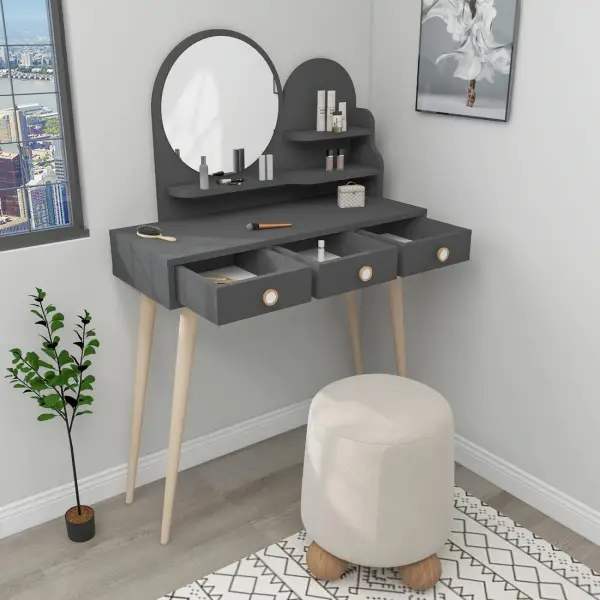 Vetone Makeup Vanity Table with Mirror -  Anthracite