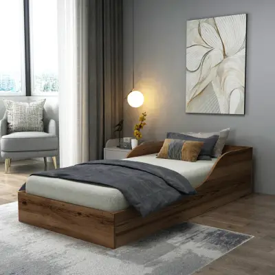 Brian Bedstead Bed Frame with Headboard - Light Walnut