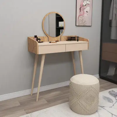 Burim Makeup Vanity Table with Mirror - Atlantic Pine / Beige