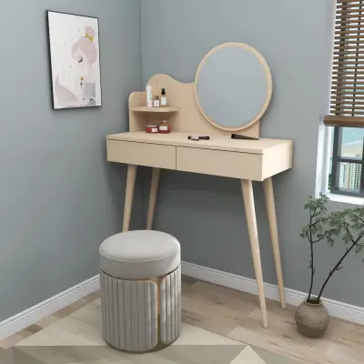 Aron Makeup Vanity Table with Mirror - Beige