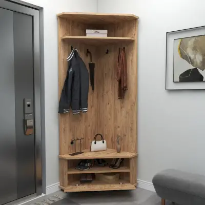 Reina Corner Hallway Coat Rack with Cabinet - Atlantic Pine