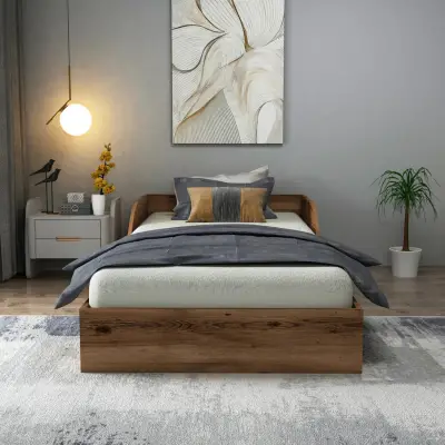 Brian Bedstead Bed Frame with Headboard - Light Walnut