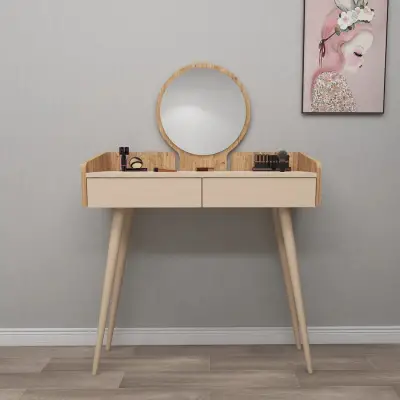 Burim Makeup Vanity Table with Mirror - Atlantic Pine / Beige