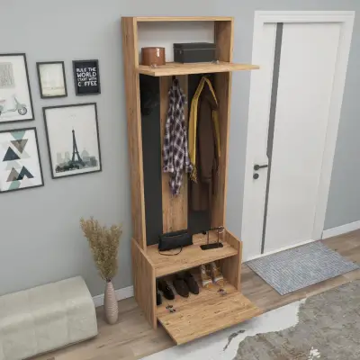 Edessa Hallway Coat Rack with Cabinet - Atlantic Pine / Anthracite