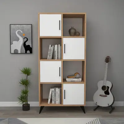 Nyx Bookcase with Cabinets and Shelves - Atlanric Pine / White