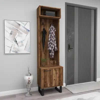 Zosime Hallway Coat Rack with Cabinet - Light Walnut