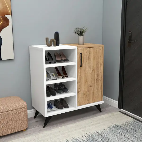 Fiona Shoe Storage Shelf with Cabinet - Atlantic Pine / White