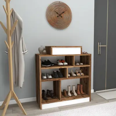 Ansel Shoe Storage Shelf - Light Walnut / White